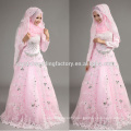 2015 new arrival beaded appliqued wholesale cheap pink lace long sleeve Muslim wedding dress with hijab CCWFw02